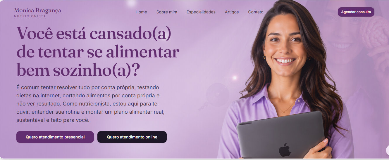 Capa do site de Monica Bragança